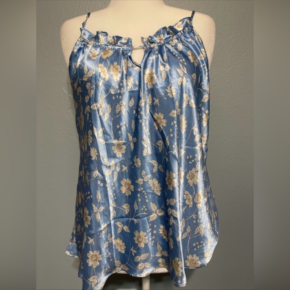 Oscar de la Renta Tops - Blue Floral Camisole Top Sleeveless Spaghetti Strap Coquette Ethereal Medium